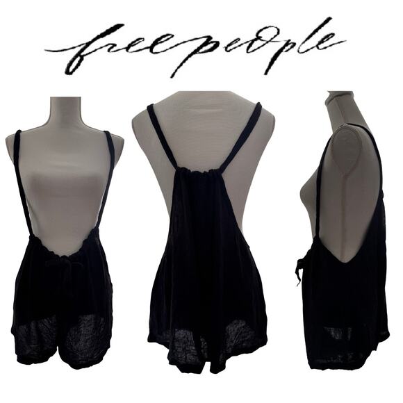 MSRP $98 Free People Black Muslin Cotton Gauzy Shorts Romper Size S | QUICK SHIP - Picture 1 of 7
